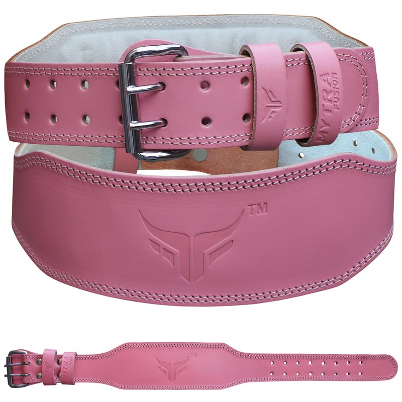 Mytra Fusion Weight Lifting Belt Women Gym Belt 7MM Thick and 4" wide 100% Real Leather Lifting Belts for Women, Ladies weightlifting belt Powerlifting Bodybuilding and Workout belt (Pink, Small) - Image 1